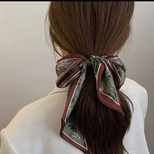 Elegant Green and Brown Hair Scarf